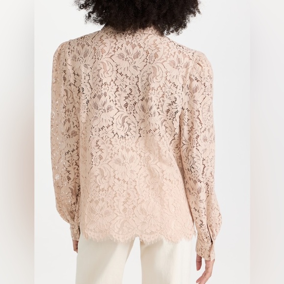 L’Agence Jenica Biscuit Beige Lace Long Sleeve Collared Blouse Size XL - Picture 2 of 7